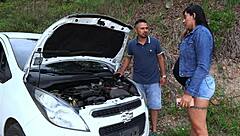 hey tommy miller fixed the sexy milf's car now he's deepthroating her big tits pussy