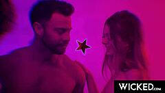 Blonde and brunette alternate riding cocks in hot reality threesome with deepthroat licks