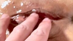 Amateur milf's shaved pink pussy up close 183 days post virginity loss