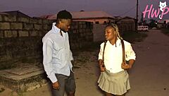 Street Boy Tricks Cute Ebony Into Doggystyle Big Cock Ride Creampie