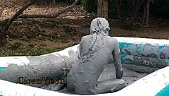 you wanna see ciren v messy clay sploshing kinky tattoo pool fun?