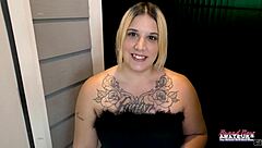 curvy inked blonde logan lace takes fingers deep in wet pussy then gets drilled hard