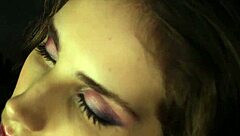 the sexy babe kneels for a wild blowbang facial then swaps and swallows every jizz load