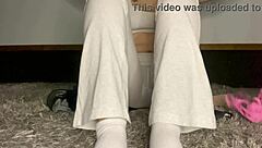 Watch her athletic ass shake in yoga pants during solo rope bondage vibrator squirt.