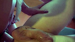 Bound brunette milf dominates husband with strapon assfucking rimjob and sloppy handjob till cum explosion