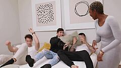 My ebony roommate wants a wild Spanish party with the Bud brothers, deepthroating and facefucking!