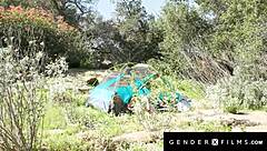 Blond trans Haven Rose gets smashed outdoors by bearded hunk in garage