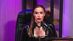 Redhead milf domme in latex corset teases lesbian sluts at bdsm casting party