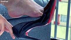 miss bimby teases her feet in sharp stilettos