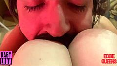 mi hermanastra lets me suck her huge tits and titfucks me till i cum in her mouth ft eddie queens