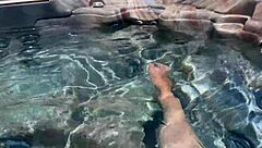 Artemisia Love fingers her big tits milf pussy naked in outdoor jacuzzi legs POV