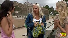 Experienced lesbians use STRAPONS on cheerleader for OILED ORGASM threesome