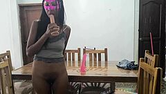 Hey neighbors, watch these hot Mexican milfs masturbate juicy pussies on desk with dildos