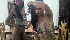 Hey neighbors, watch these hot Mexican milfs masturbate juicy pussies on desk with dildos