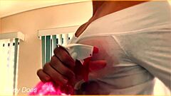 wife's massive tits burst thru her soaked braless shirt!