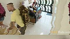 Tiny college cutie gets shared by two roommates in dorm