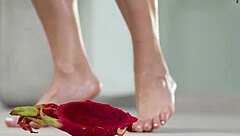 4k footfetish fruits crushed under bare feet high heels.