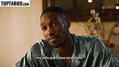 wife chokes on husband's boss big black cock deepthroat double team dinner