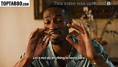 wife chokes on husband's boss big black cock deepthroat double team dinner