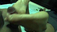 What a Secret Footjob Cumshot from Sneaky Neighbor!