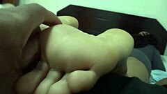 What a Secret Footjob Cumshot from Sneaky Neighbor!