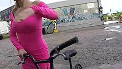 two busty babes barbara alves and pernocas bike without panties in the rain, voyeur style