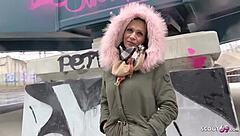 German scout picks up hot 18yo Berlin teen from street for rough outdoor fuck and facial