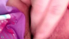 hazey stuffs wet shaved panties into her fat hairy pussy while fingering clit to orgasm