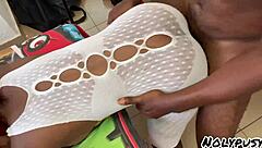 ebony babe moans loud as dude fucks her juicy pussy missionary