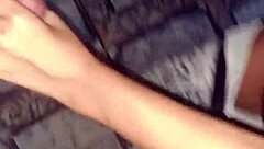 Submissive housewife brunette sucks delivery boy's cock closeup in homemade flash