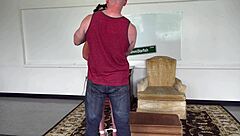 Mature Milf Housewife Bound with Anal Hook Buttplug and Harness Gag Backstage