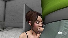 Asian temptress gives suggestive blowjob ending in cumshot