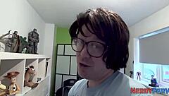 big titted slut tricks nerd into letting her swallow his load whole