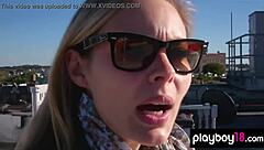 busty polish blonde amanda streich slowly undresses in lingerie revealing her shaved pussy and natural big tits