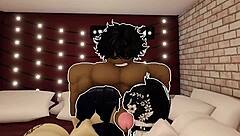 Big black cocks dominate big asses in wild Roblox threesome pounding