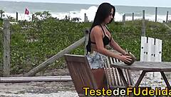 grabbing that hot brunette brazilian beach babe with big ass ready for action