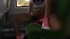Cute horny coed fingers wet pussy on public train