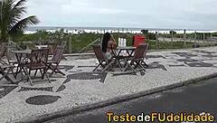 grabbing that hot brunette brazilian beach babe with big ass ready for action