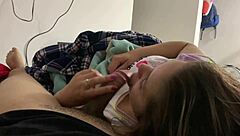 stepsis teases my cock while we watch movie in bed?