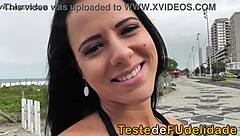 grabbing that hot brunette brazilian beach babe with big ass ready for action