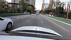 cleo cadillac flashes big tits and ass way too much on public street ride!