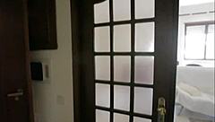 latina babe in lingerie and heels seduces her colleague at work