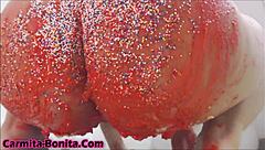 big booty latina shakes ass and sits on cake during wild webcam show