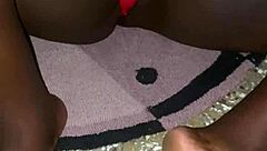 my red thong trimmed pussy tease in bedroom voyeur