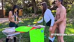 Petite Bookworm Teens Suck Cock and Fuck Doggystyle in Freeuse Uniforms