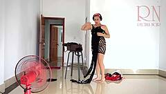 Chick hits the resort trying on sexy lingerie panties stockings heels 😘