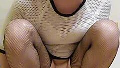 ting xuan fishnets ridin dildo masturbatin bad!!