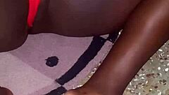 my red thong trimmed pussy tease in bedroom voyeur