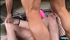 shayna knight rides double monster cocks in wild threesome pounding