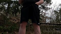 chubbykaot flashes curvy belly again in wild forest public tease